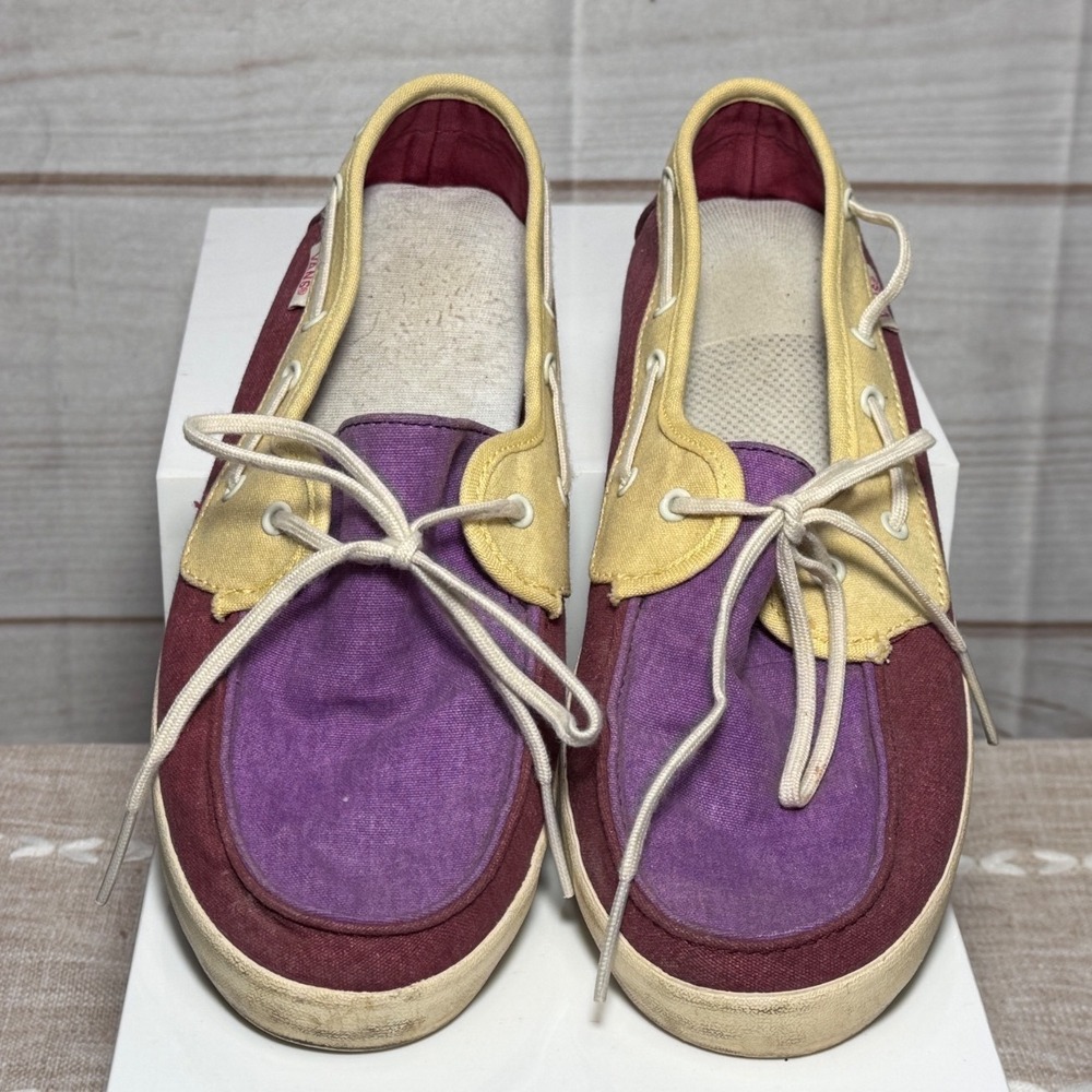 Vans Zapato Del Barco Colorblock Boat Shoes Burgundy Purple Yellow 8